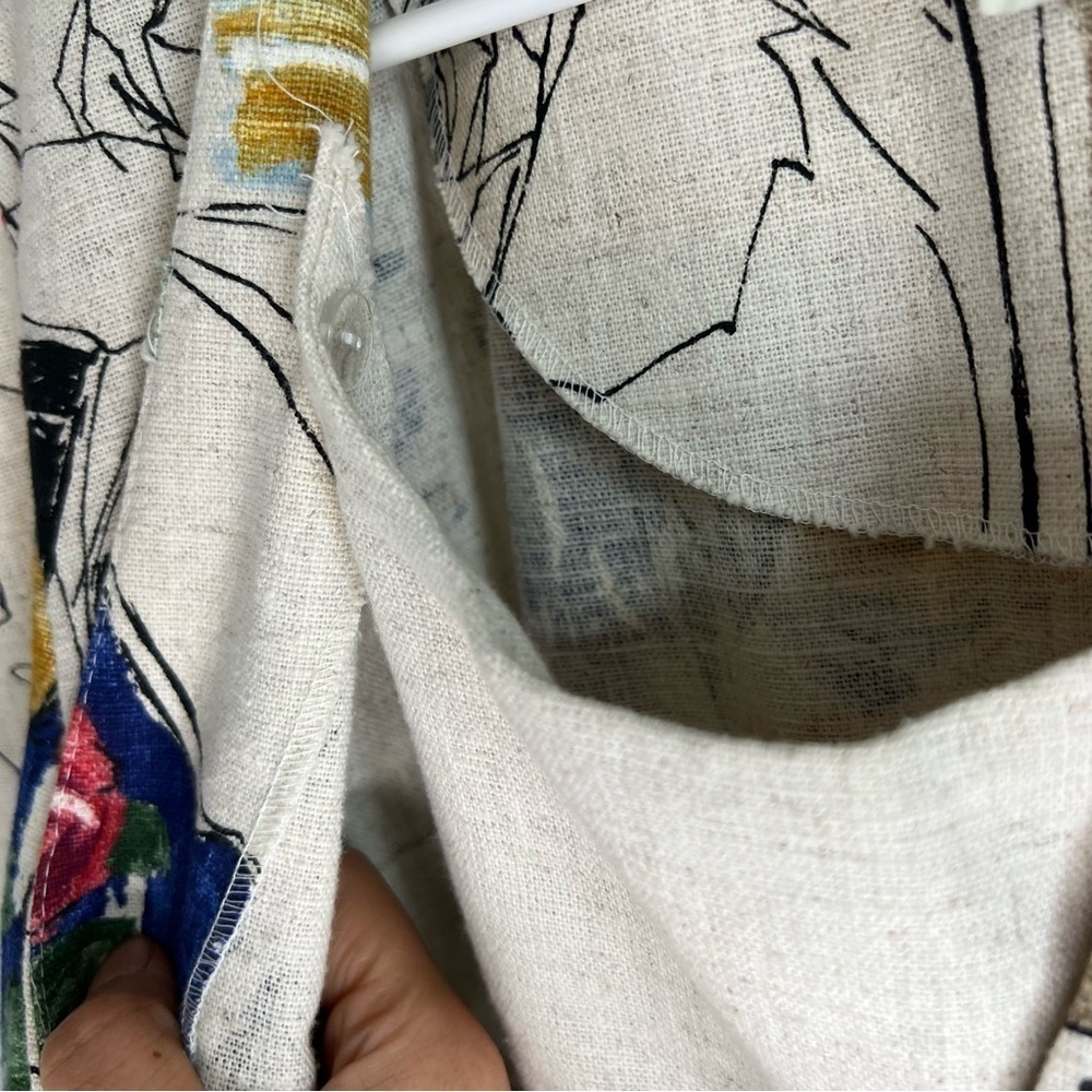 Vintage Bijou Abstract Painted Jacket Short Sleeve Artsy USA Sz S Cream Teacher - Picture 10 of 11